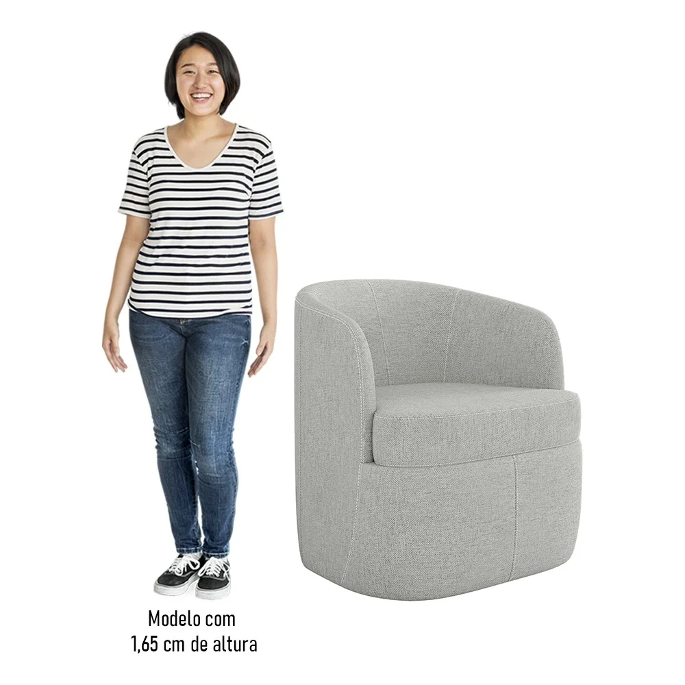 Kit 2 Poltronas Giratória Decorativa para Sala Dandara Z08 Linho Cinza - Mpozenato