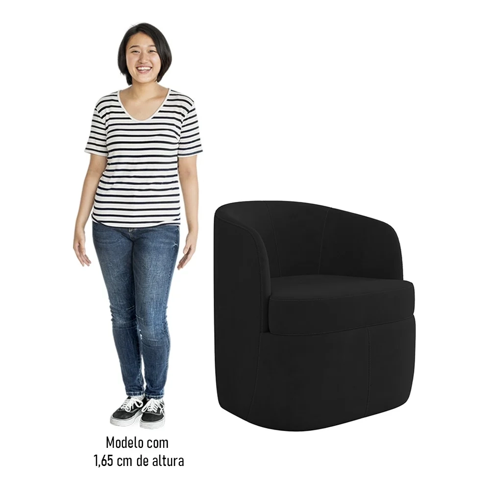 Kit 2 Poltronas Giratória Decorativa para Sala Dandara Z08 Veludo Preto - Mpozenato