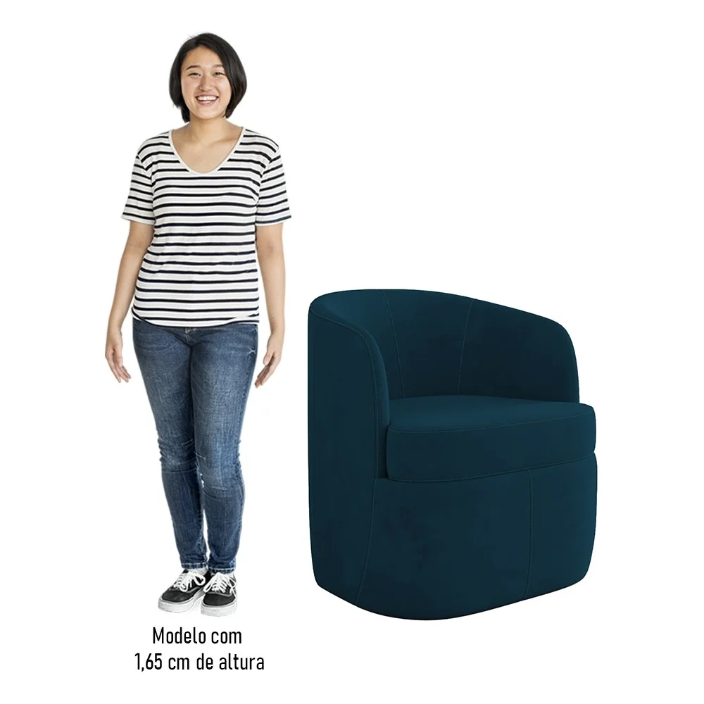 Kit 2 Poltronas Giratória Decorativa para Sala Dandara Z08 Veludo Azul - Mpozenato