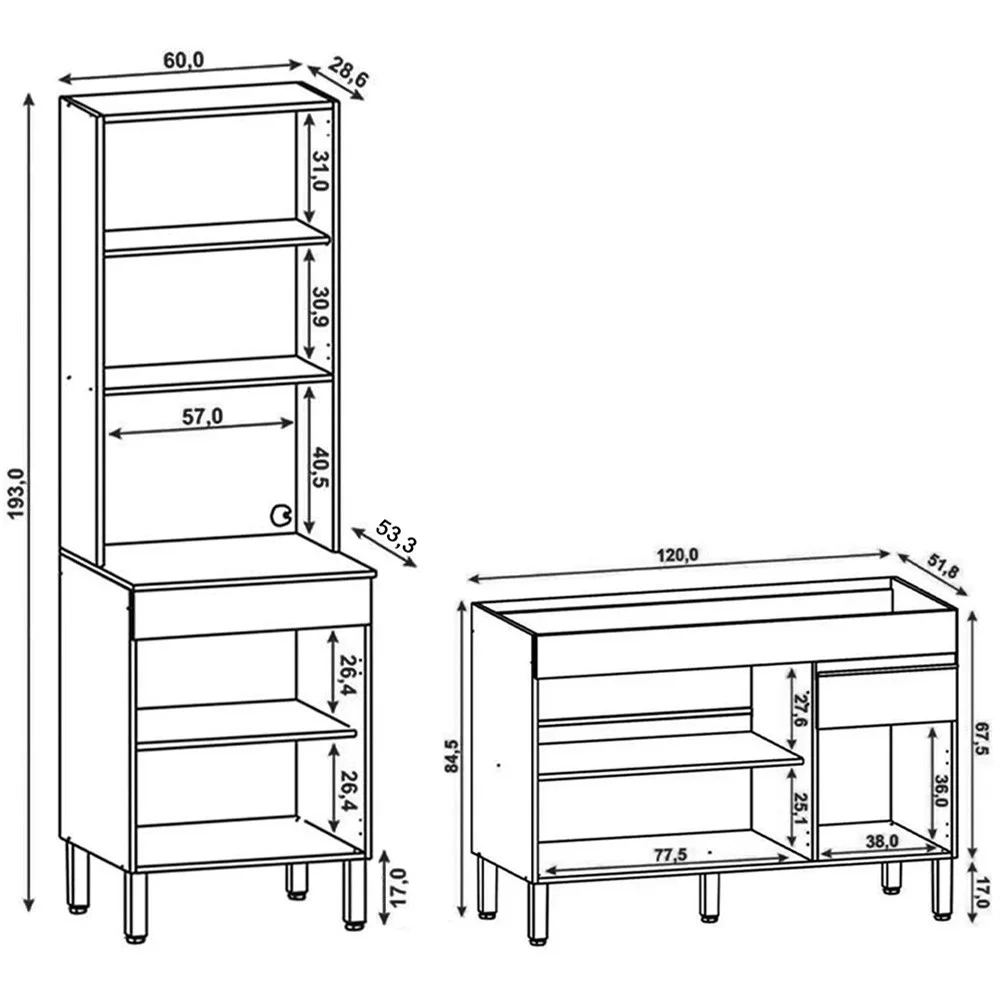 Paneleiro e Balcão Gabinete sem Tampo 120cm Lina Z06 Gris - Mpozenato