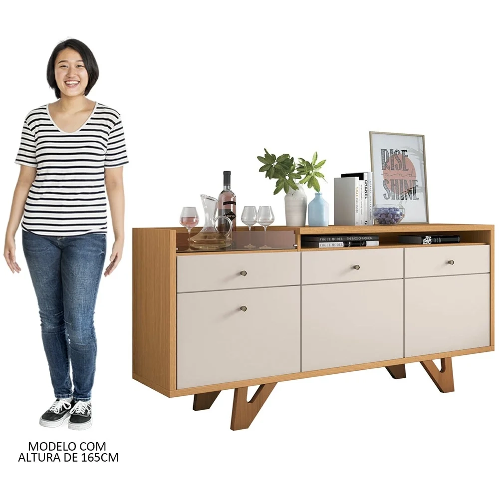 Balcão Aparador Buffet Ellora H01 Off White/Cinamomo - Mpozenato