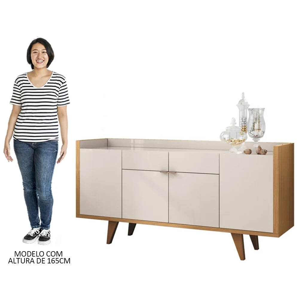 Balcão Aparador Buffet 4 Portas Sinfonia H01 Off White/Cinamomo - Mpozenato