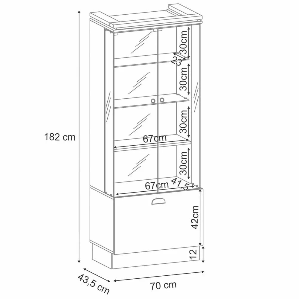 Cristaleira de Vidro com Espelho Aruan H01 Off White/Cinamomo - Mpozenato