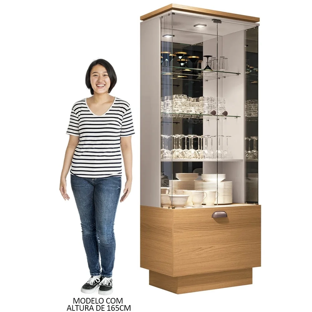 Cristaleira de Vidro com Espelho Aruan H01 Off White/Cinamomo - Mpozenato