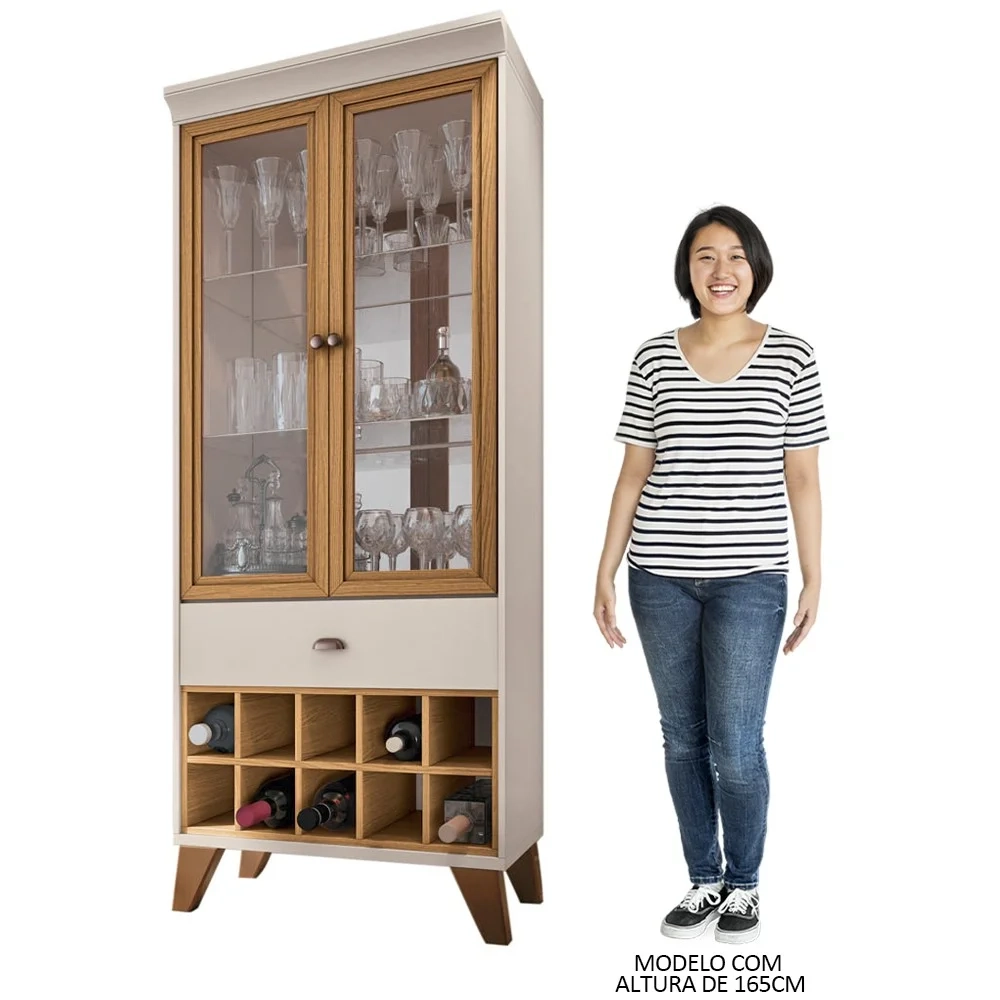 Cristaleira Adega com Gaveta Órfeo H01 Off White/Cinamomo - Mpozenato