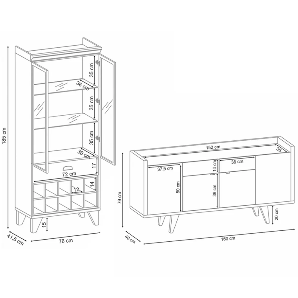 Cristaleira Adega Órfeo e Buffet Sinfonia H01 Off White/Cinamomo - Mpozenato