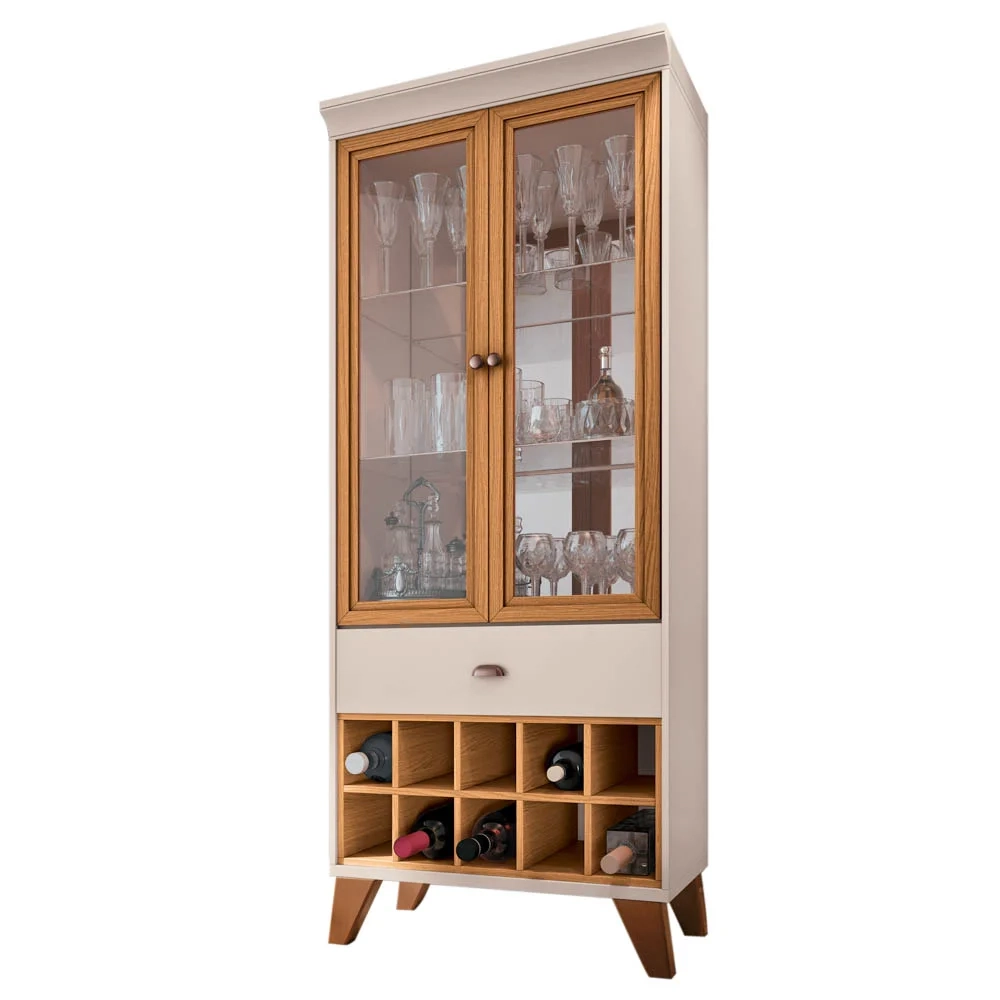 Cristaleira Adega Órfeo e Buffet Sinfonia H01 Off White/Cinamomo - Mpozenato