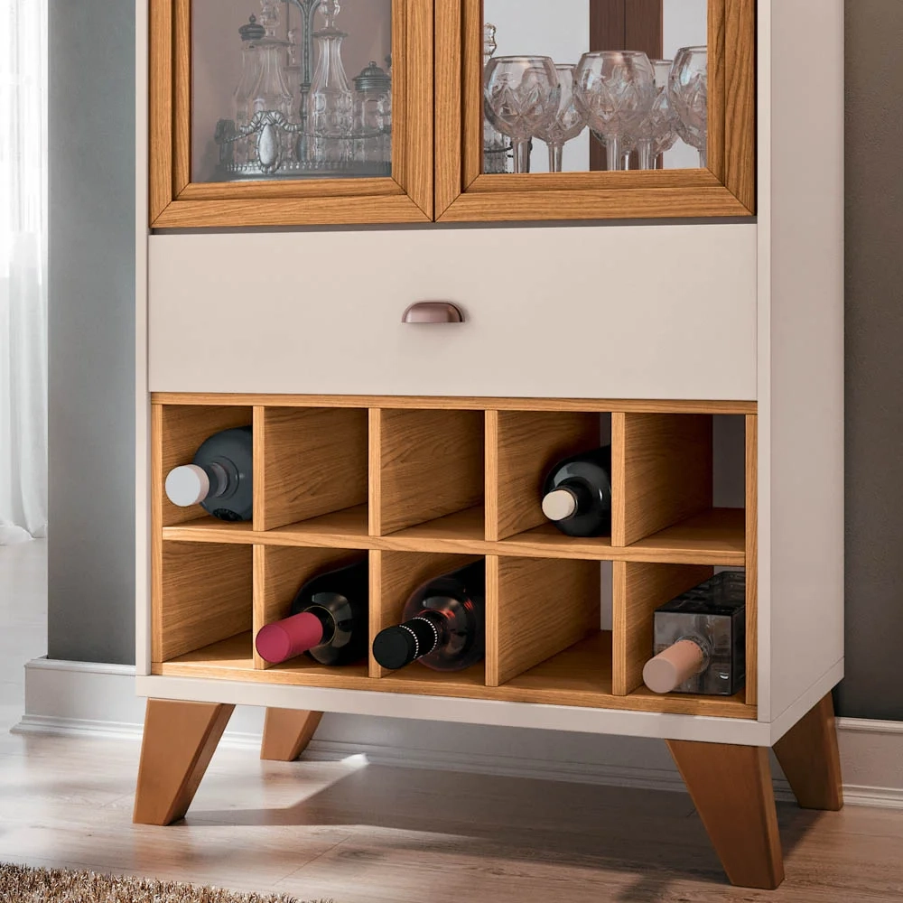 Cristaleira Adega Órfeo e Buffet Sinfonia H01 Off White/Cinamomo - Mpozenato