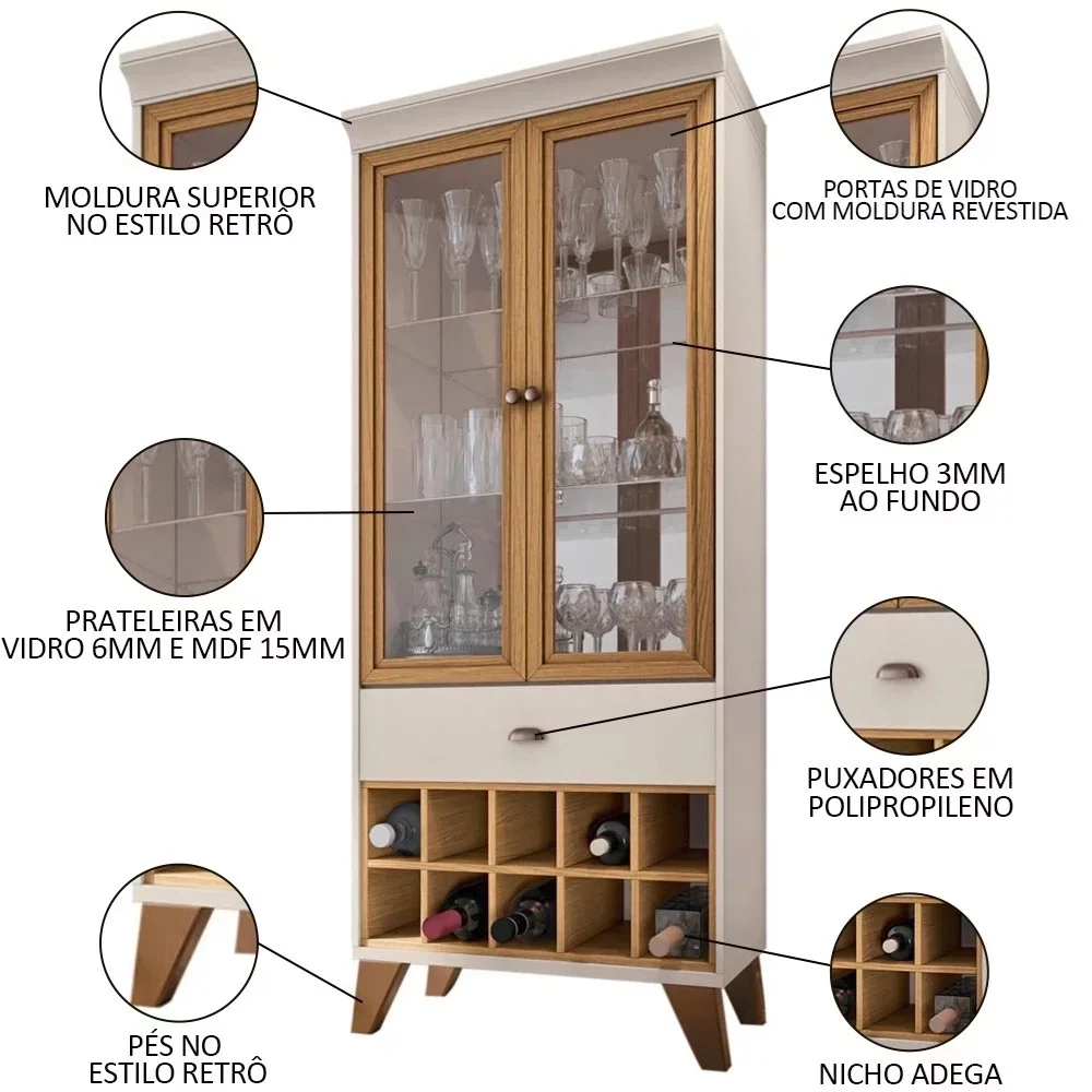 Cristaleira Adega Órfeo e Buffet Sinfonia H01 Off White/Cinamomo - Mpozenato