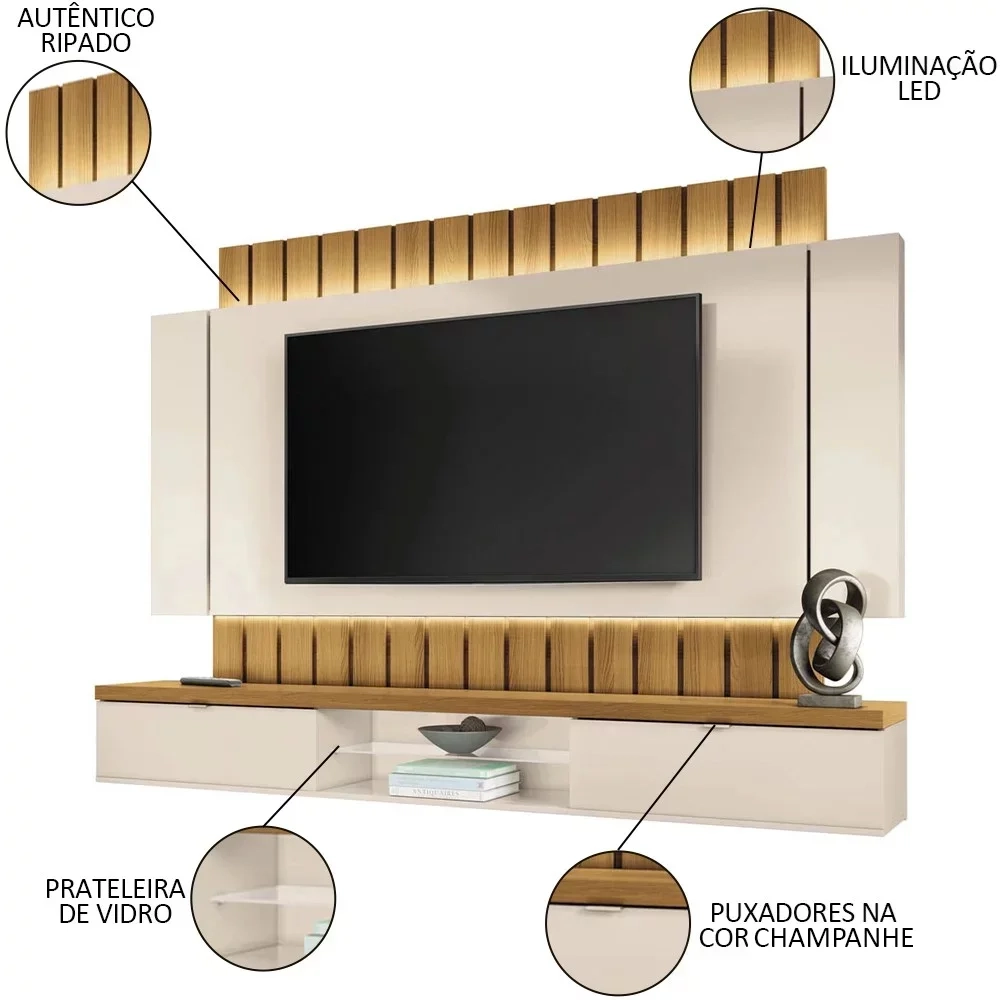 Painel para TV Suspenso 70 Pol. Illuna H01 Off White/Cinamomo - Mpozenato