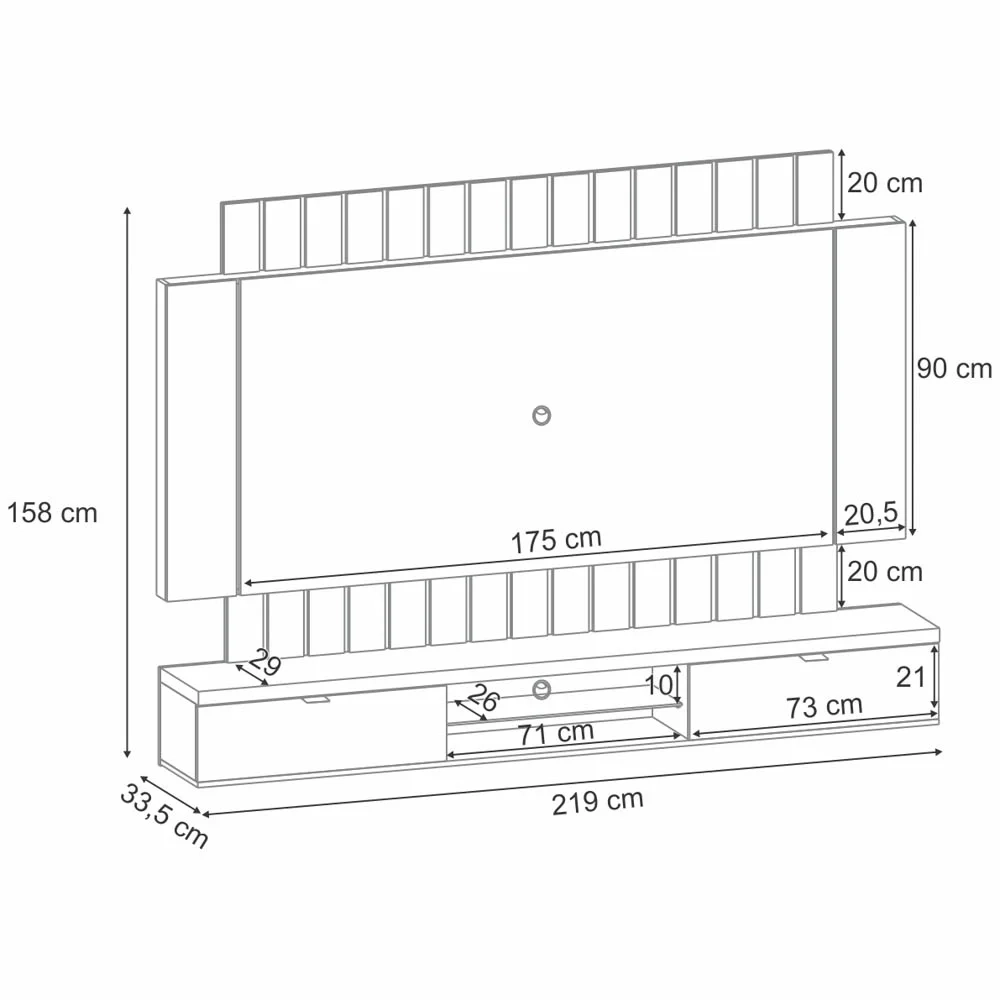 Painel para TV Suspenso 70 Pol. Illuna H01 Off White/Cinamomo - Mpozenato