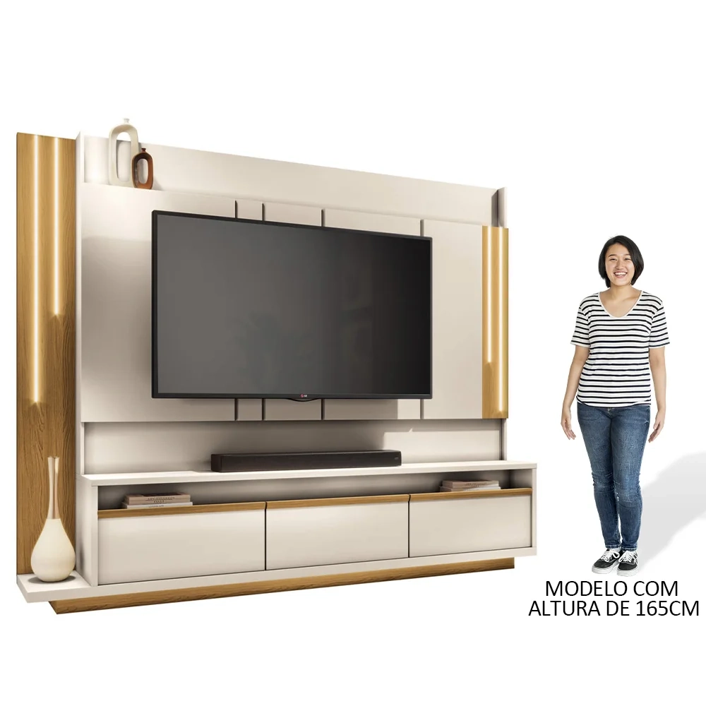 Estante Painel para TV 75 Pol. Monzane H01 Off White/Cinamomo - Mpozenato