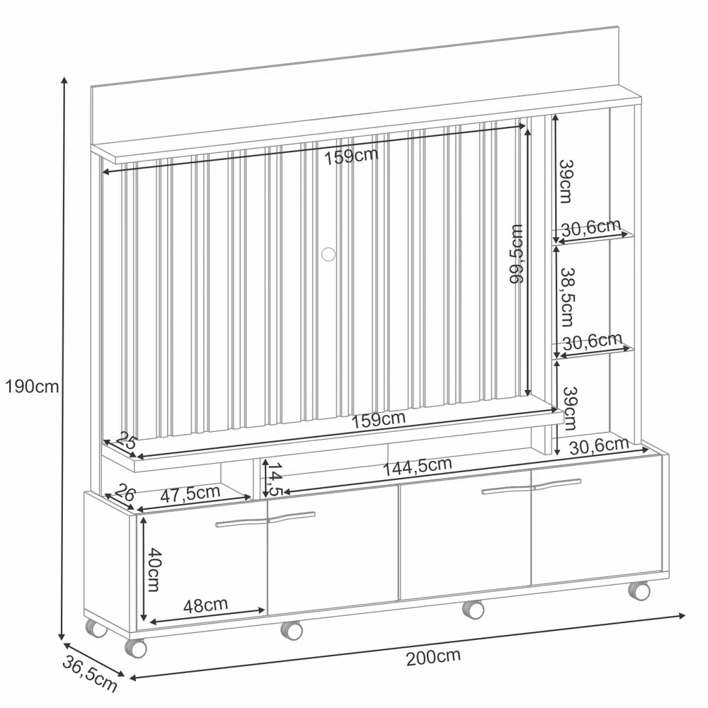 Estante Painel para TV 60 Pol. Natan H01 Off White/Cinamomo - Mpozenato