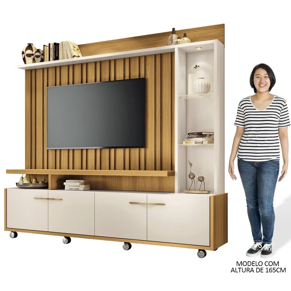 Estante Painel para TV 60 Pol. Natan H01 Off White/Cinamomo - Mpozenato
