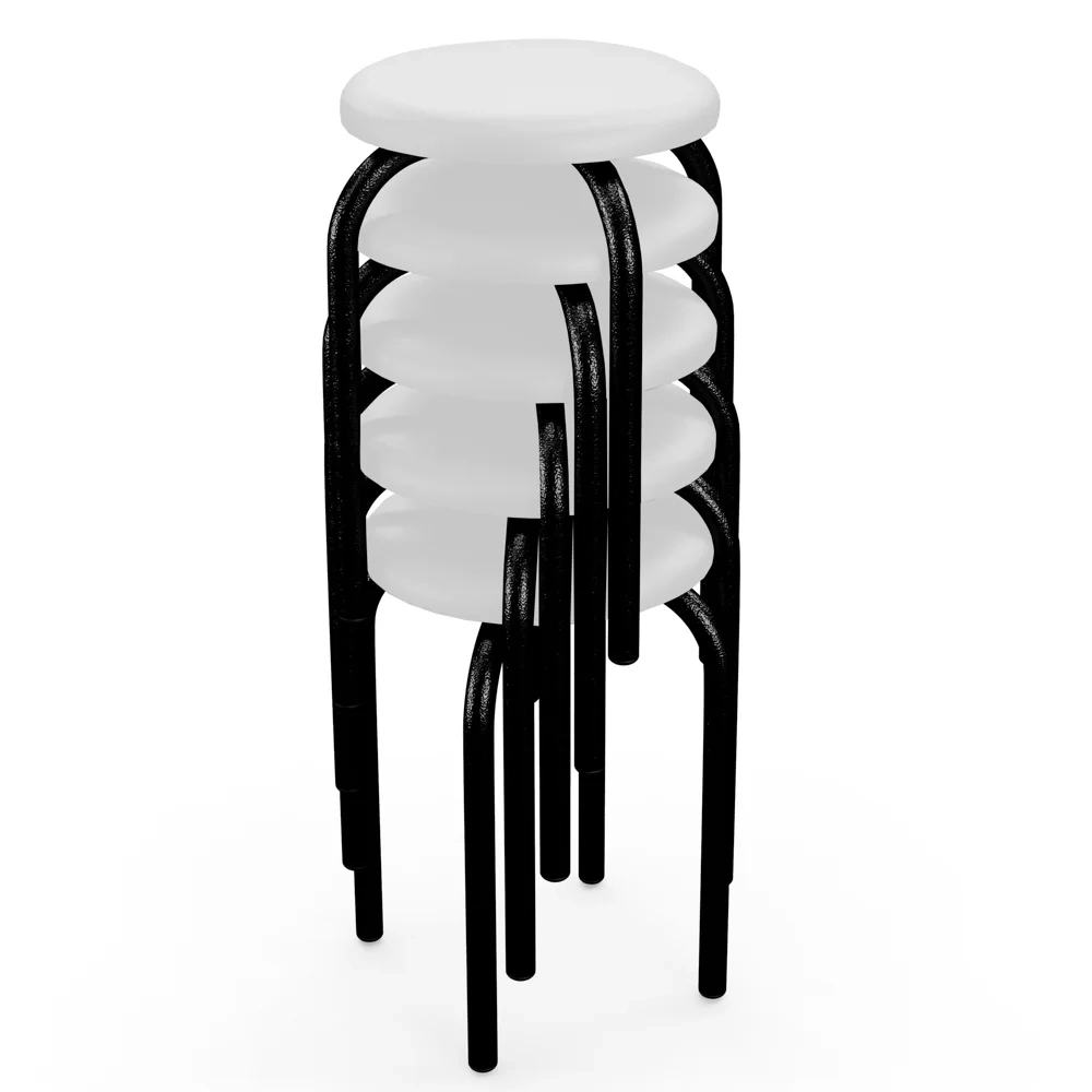Kit 4 Banquetas Baixas Empilháveis em Aço Maviê Sintético Branco/Preto - Mpozenato