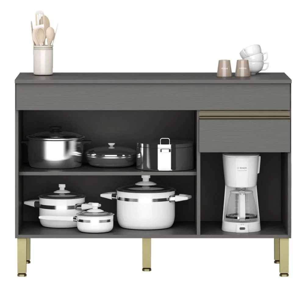 Paneleiro e Balcão Gabinete com Tampo 120cm Lina Z06 Gris - Mpozenato