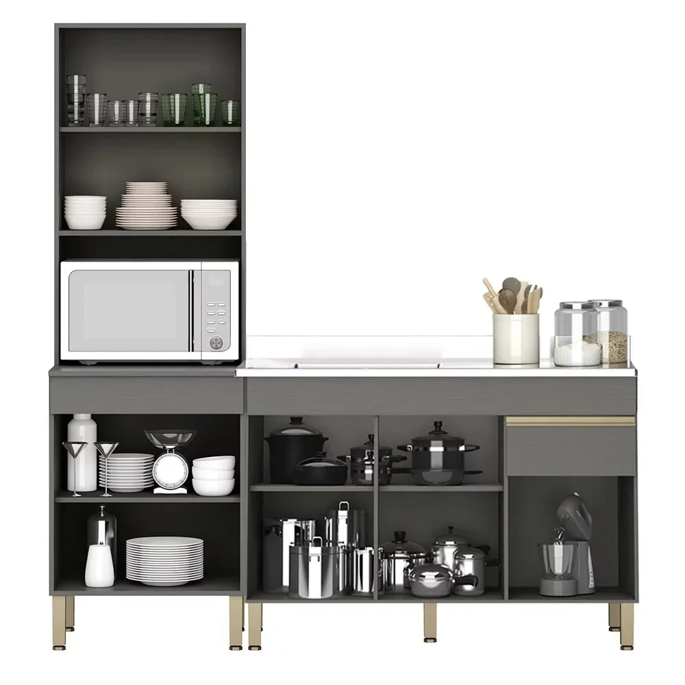 Paneleiro e Balcão Gabinete com Pia 150cm Lina Z06 Gris - Mpozenato