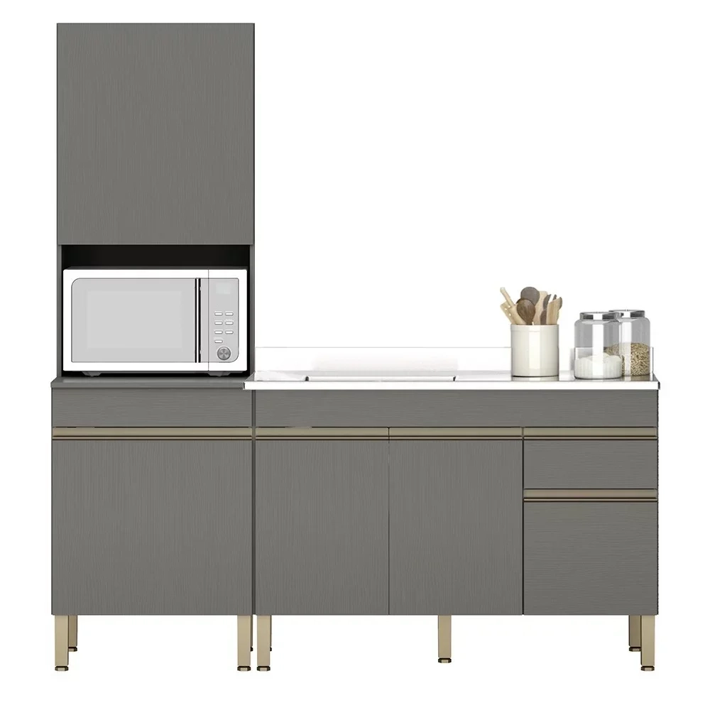 Paneleiro e Balcão Gabinete com Pia 150cm Lina Z06 Gris - Mpozenato