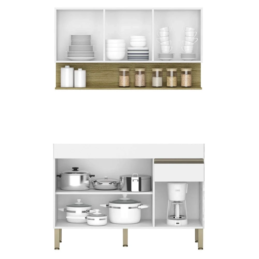 Armário de Cozinha com Balcão sem Tampo 120cm Lina Z06 Supremo/Freijó - Mpozenato