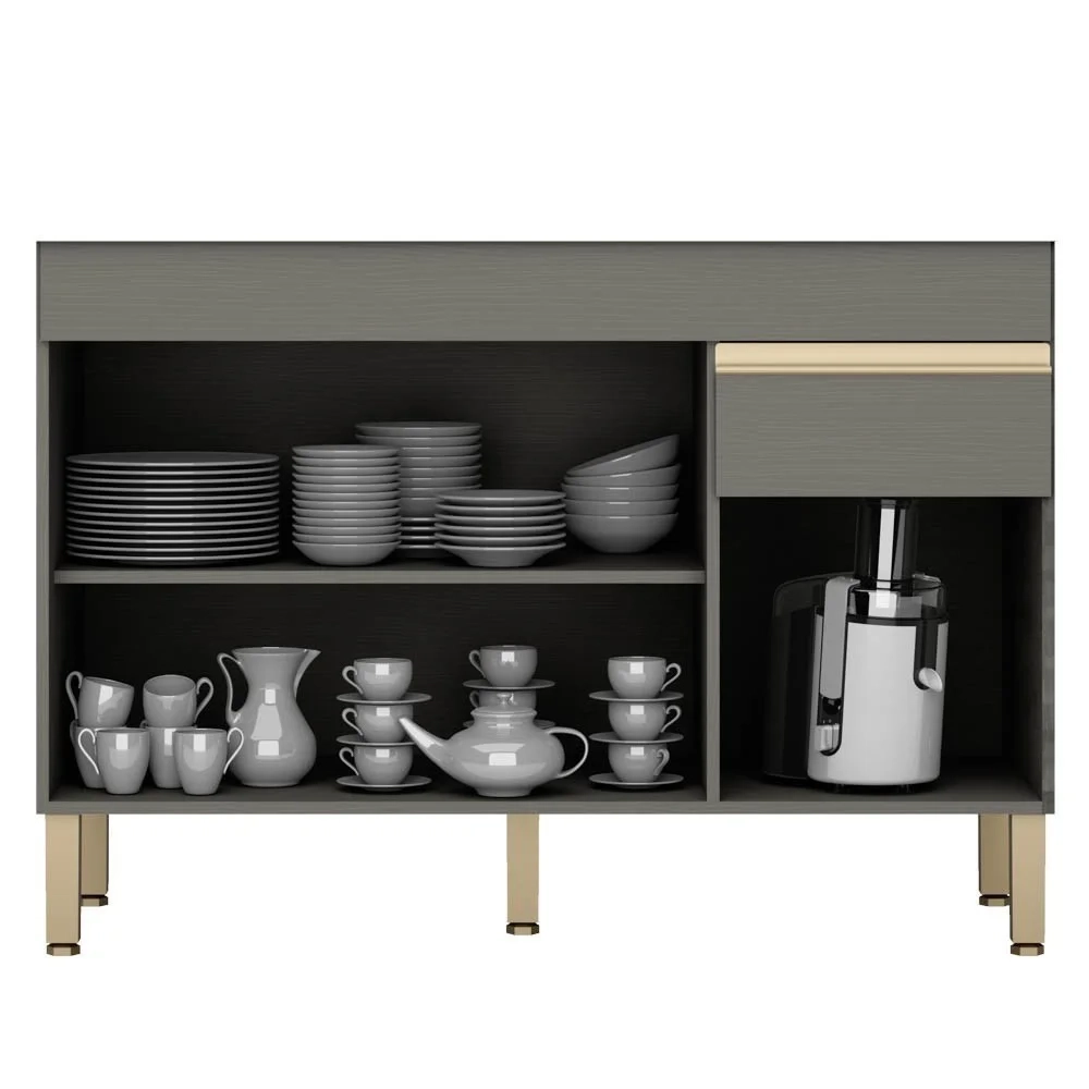 Armário de Cozinha 3 Peças Balcão sem Tampo 120cm Lina02 Z06 Gris/Freijó - Mpozenato