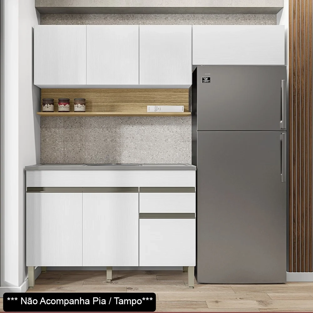 Armário de Cozinha 3 Peças Balcão sem Tampo 120cm Lina02 Z06 Supremo/Freijó - Mpozenato