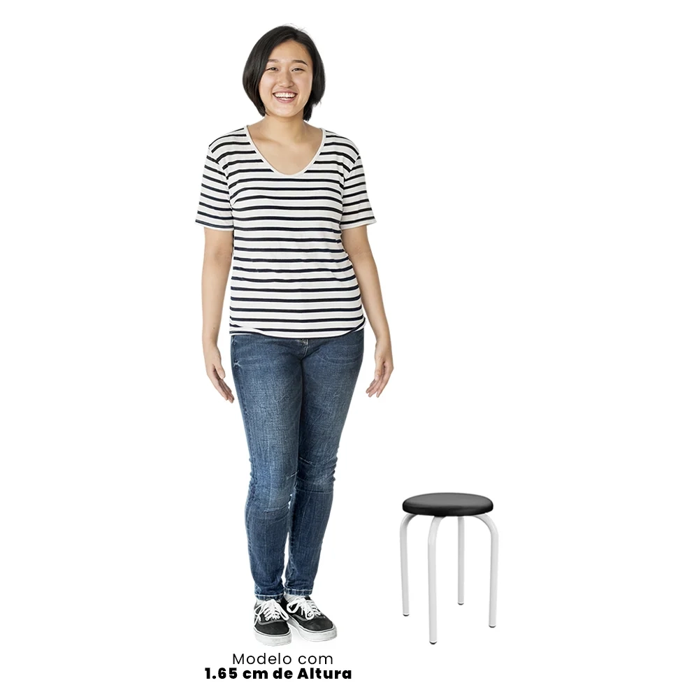 Kit 10 Banquetas Baixas Empilháveis em Aço Maviê Sintético Preto/Branco - Mpozenato