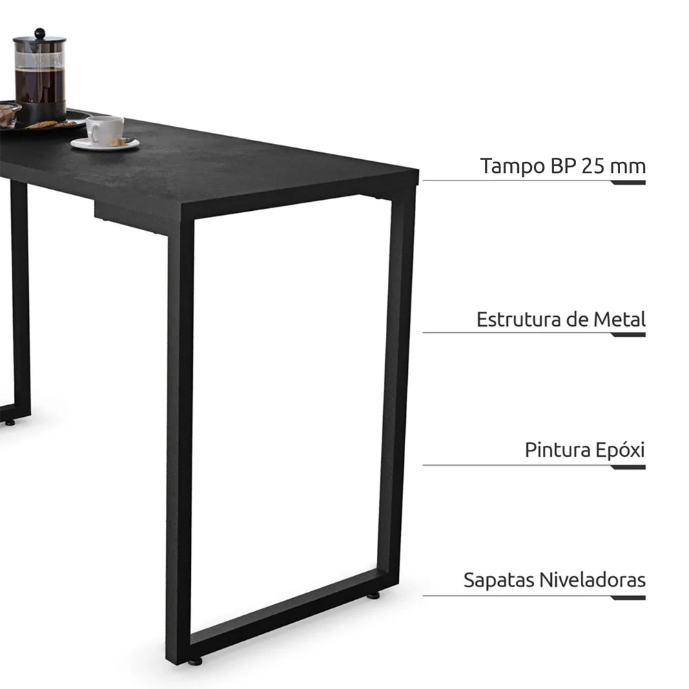 Mesa de Cozinha Bistrô Porto Preto 120cm com 2 Banquetas Industriais Maviê Preto - Mpozenato
