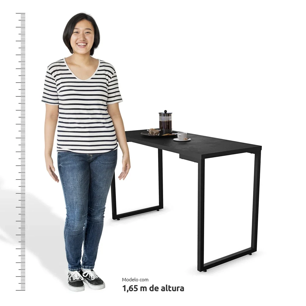 Mesa de Cozinha Bistrô Porto Preto 120cm com 2 Banquetas Industriais Maviê Preto - Mpozenato