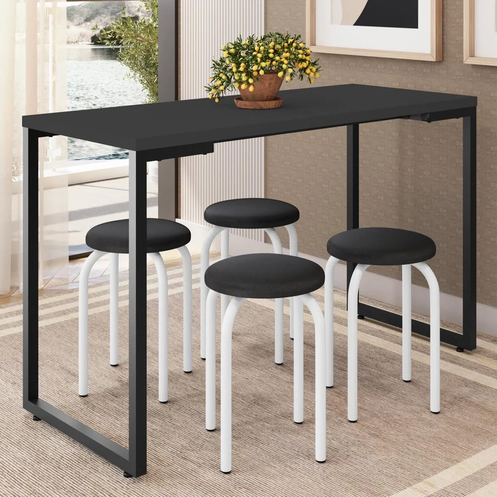 Mesa de Cozinha Bistrô Porto Branco 120cm com 4 Banquetas Industriais Maviê Preto/Branco - Mpozenato