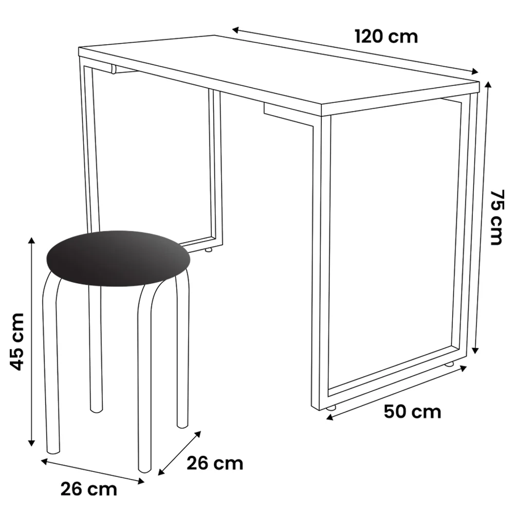 Mesa de Cozinha Bistrô Porto Branco 120cm com 4 Banquetas Industriais Maviê Preto/Branco - Mpozenato