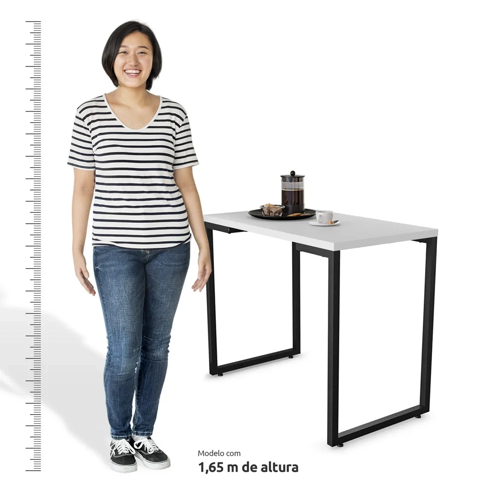 Mesa de Cozinha Bistrô Porto Branco 120cm com 4 Banquetas Industriais Maviê Preto - Mpozenato