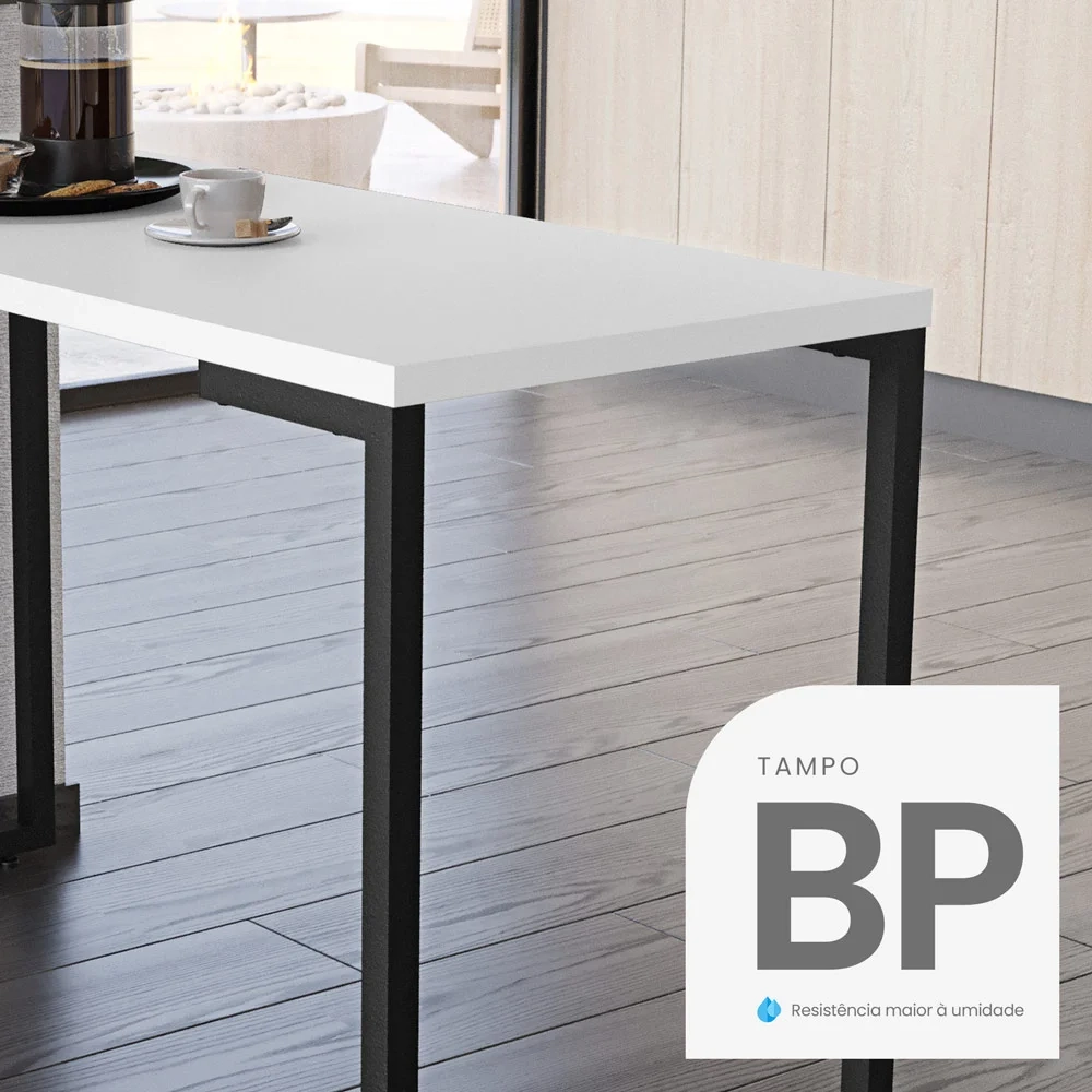 Mesa de Cozinha Bistrô Porto Branco 120cm com 4 Banquetas Industriais Maviê Preto - Mpozenato