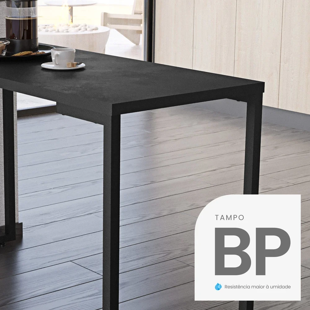 Mesa de Cozinha Bistrô Porto Preto 120cm com 4 Banquetas Industriais Maviê Preto - Mpozenato