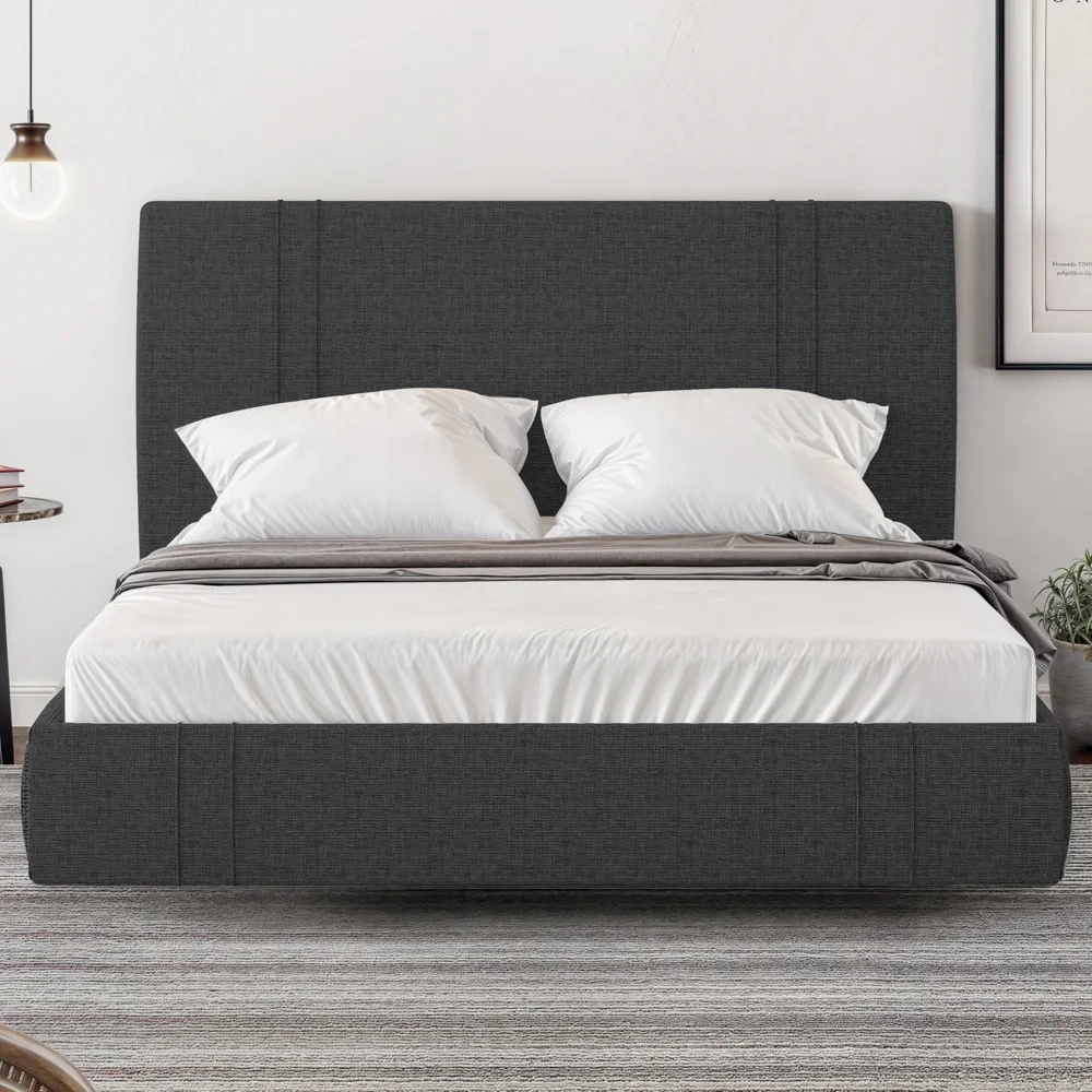 Cama Casal Flutuante Com Cabeceira 140cm Lyra S05 Linho Preto - Mpozenato