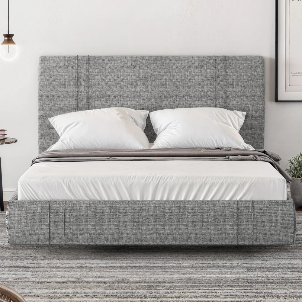 Cama King Flutuante Com Cabeceira 195cm Lyra S05 Linho Cinza - Mpozenato