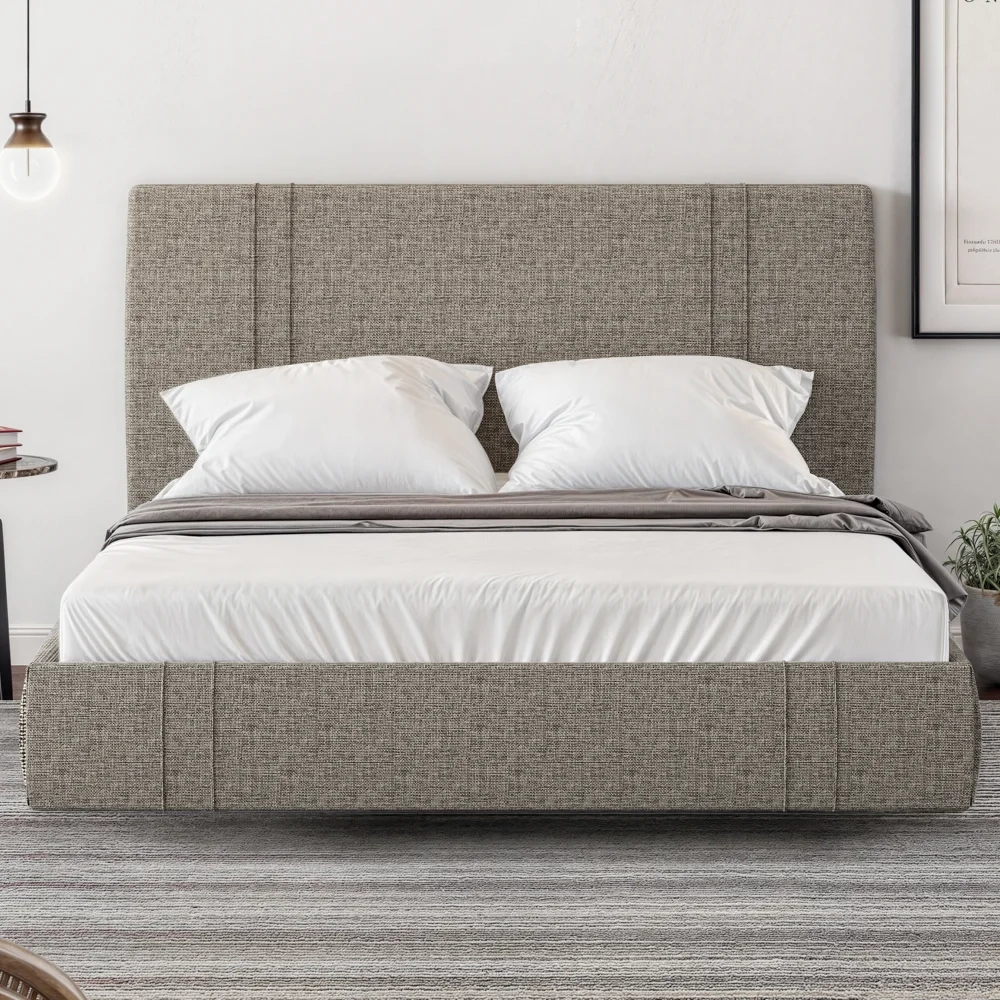 Cama King Flutuante Com Cabeceira 195cm Lyra S05 Linho Marrom - Mpozenato