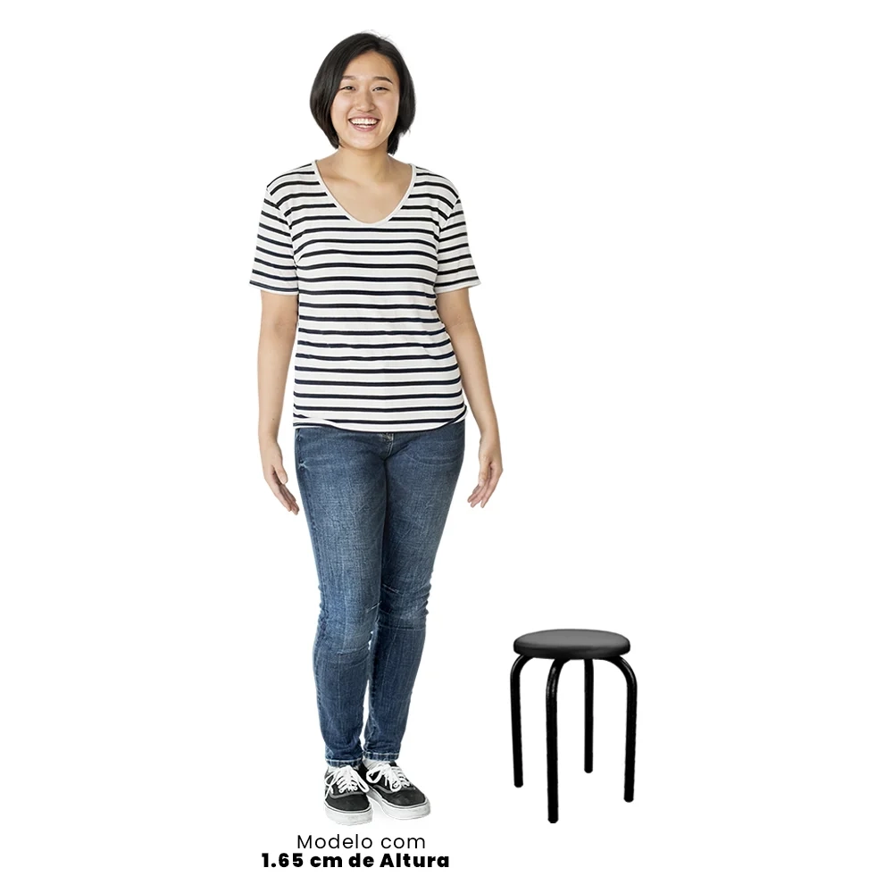 Kit 8 Banquetas Baixas Empilháveis em Aço Maviê Sintético Preto - Mpozenato