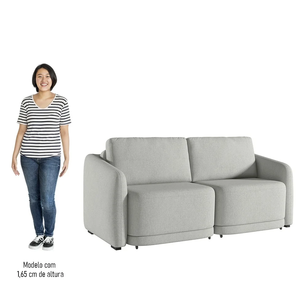 Sofá Cama Casal para Sala 176cm Polska Z08 Linho Cinza - Mpozenato