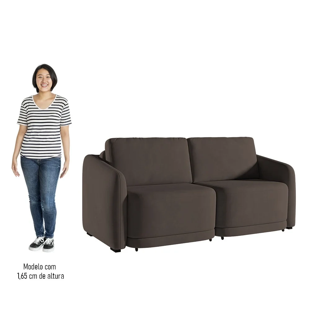 Sofá Cama Casal para Sala 176cm Polska Z08 Veludo Marrom - Mpozenato