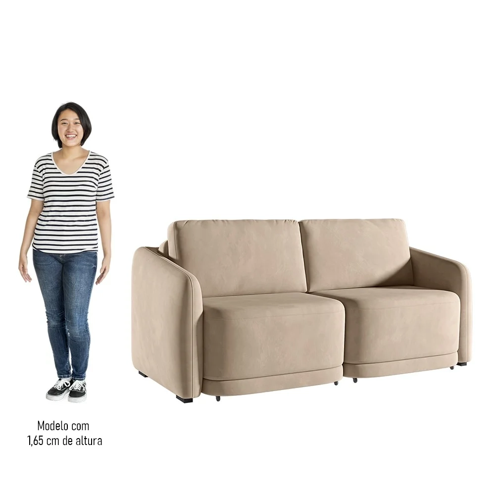 Sofá Cama Casal para Sala 196cm Polska Z08 Veludo Bege - Mpozenato