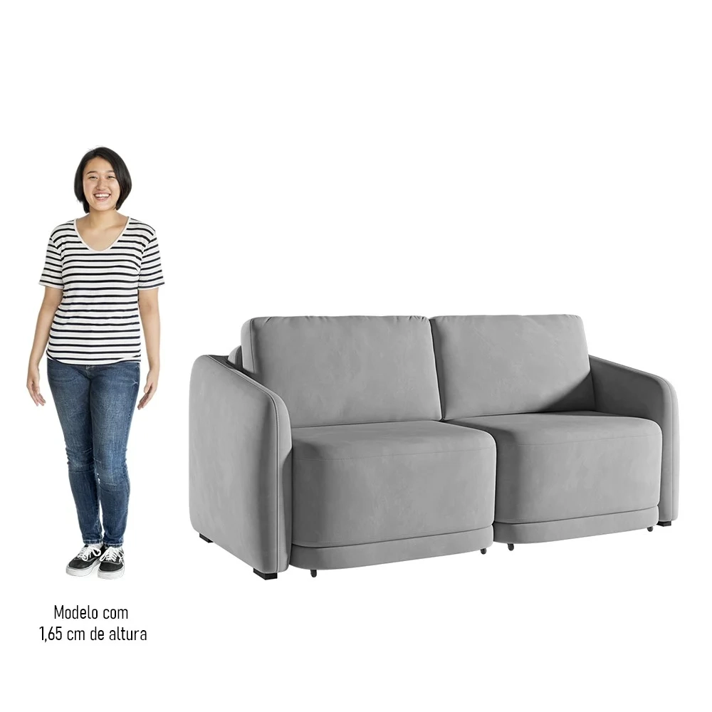Sofá Cama Casal para Sala 196cm Polska Z08 Veludo Cinza - Mpozenato