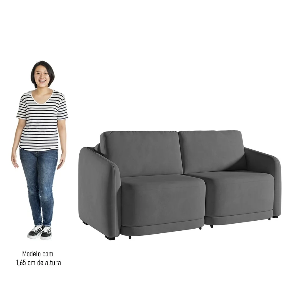 Sofá Cama Casal para Sala 196cm Polska Z08 Veludo Cinza Escuro - Mpozenato