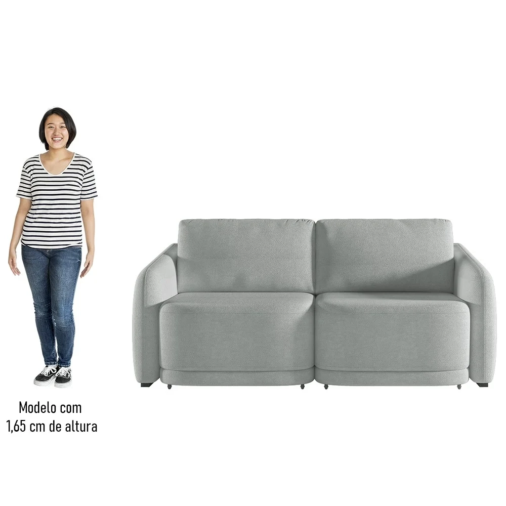 Sofá Cama Casal para Sala 216cm Polska Z08 Boucle Cinza Claro - Mpozenato