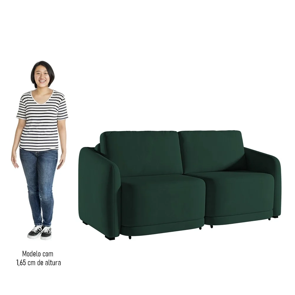 Sofá Cama Casal para Sala 216cm Polska Z08 Veludo Verde - Mpozenato