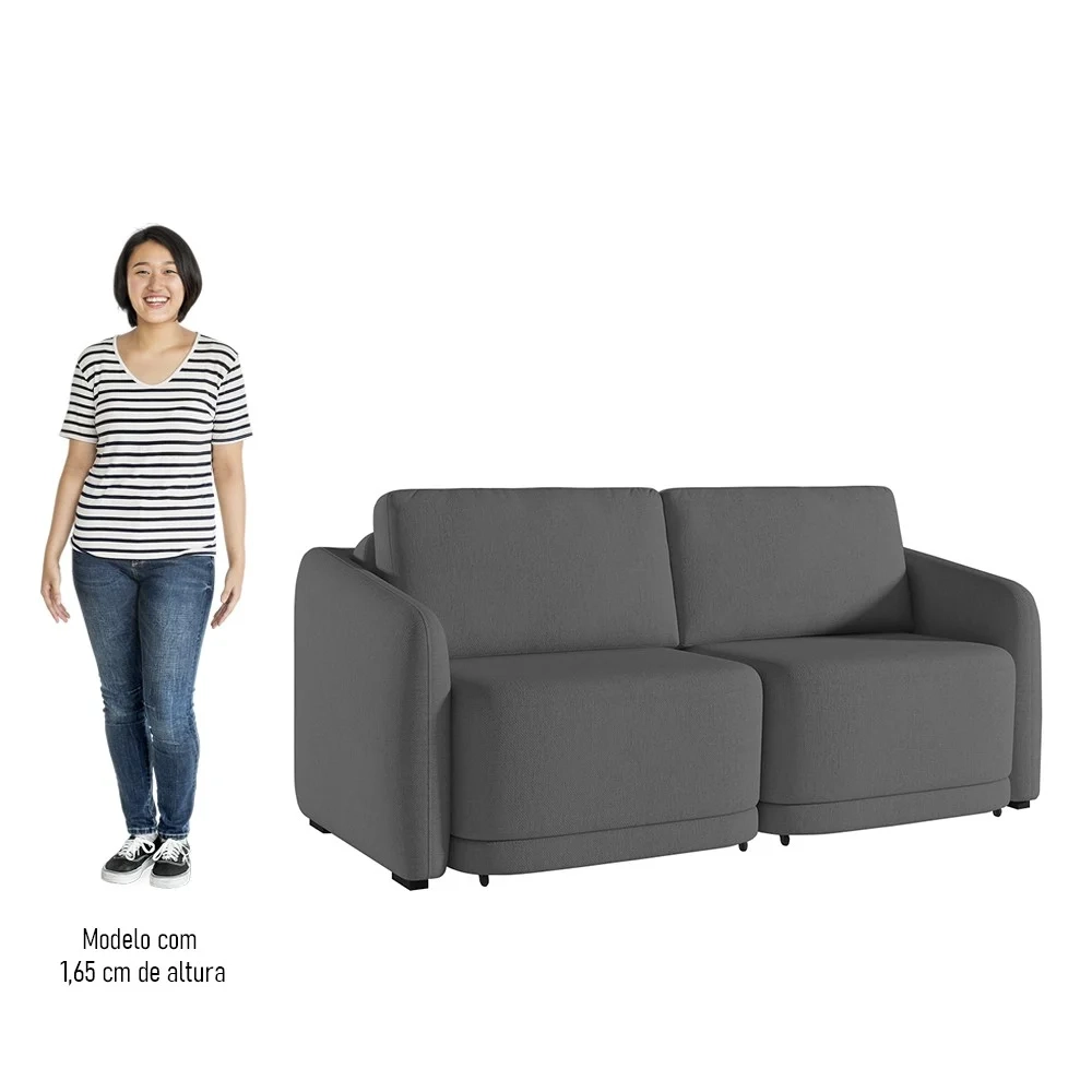 Sofá Cama Casal para Sala 236cm Polska Z08 Linho Cinza Escuro - Mpozenato