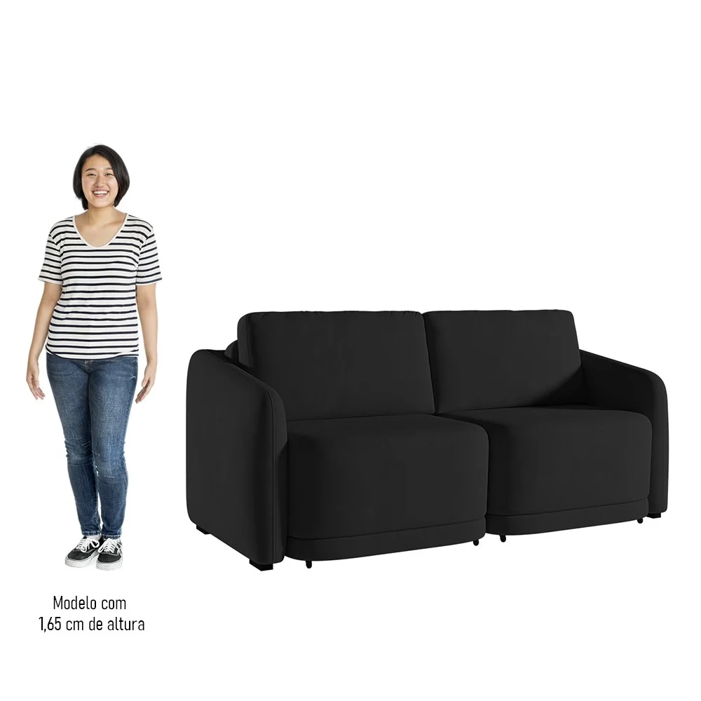 Sofá Cama Casal para Sala 236cm Polska Z08 Veludo Preto - Mpozenato