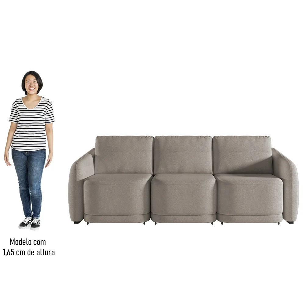 Sofá Cama Casal para Sala 246cm Polska Z08 Boucle Bege Escuro - Mpozenato