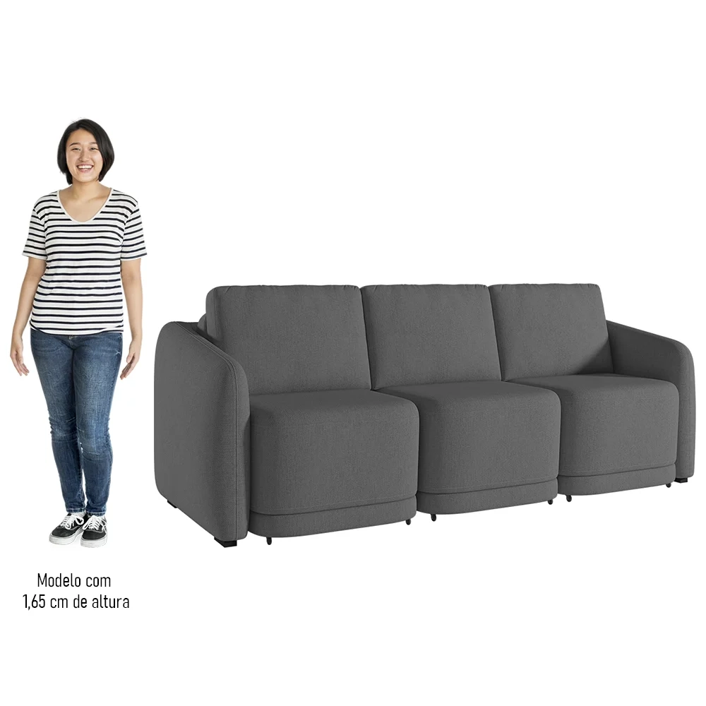 Sofá Cama Casal para Sala 246cm Polska Z08 Linho Cinza Escuro - Mpozenato