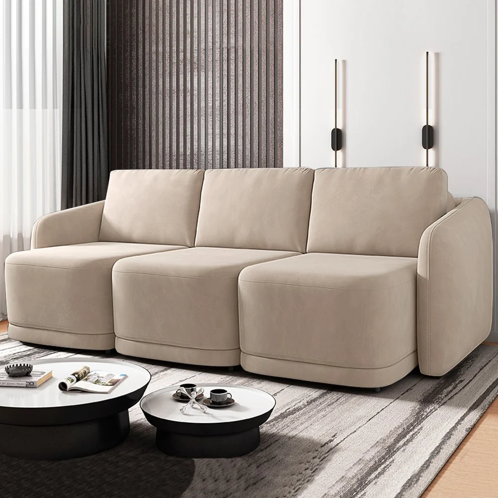 Sofá Cama Casal para Sala 246cm Polska Z08 Veludo Bege - Mpozenato