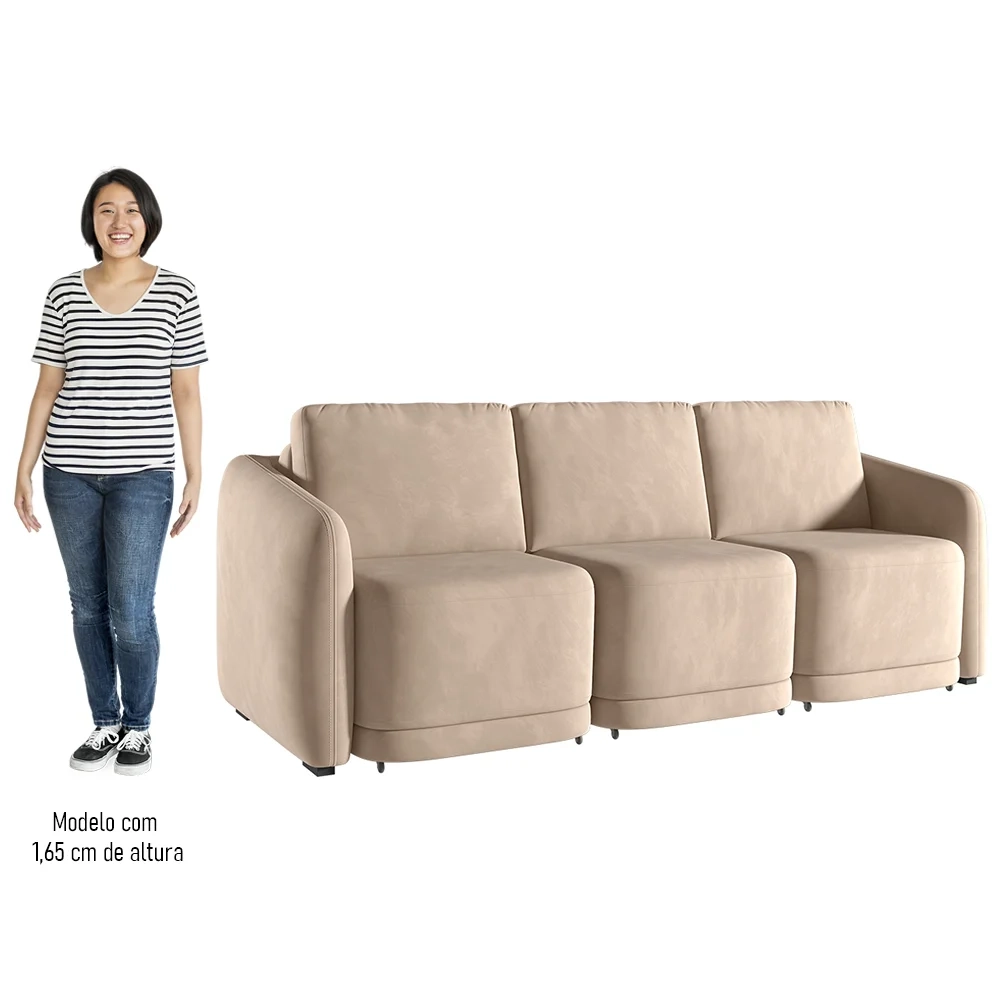 Sofá Cama Casal para Sala 246cm Polska Z08 Veludo Bege - Mpozenato